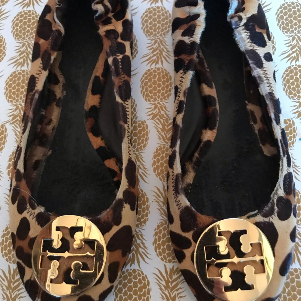 Tory Burch Gold & Black with Leopard Ballet Flats.